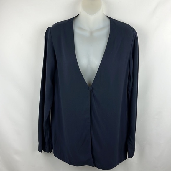 Eileen Fisher One Button Silk Lightweight Cardigan Jacket Navy‎ Blue Size S - Picture 4 of 10